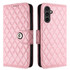 For Samsung Galaxy S23 FE 5G Rhombic Texture Flip Leather Phone Case with Lanyard(Pink)