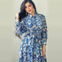 Ladies Printed Big Hem Shirt Tie Long Dress, Size: S(Blue)