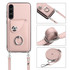 For Samsung Galaxy S23 5G Organ Card Bag Ring Holder Phone Case with Long Lanyard(Pink)