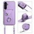 For Samsung Galaxy S23 FE 5G Organ Card Bag Ring Holder Phone Case with Long Lanyard(Purple)