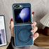 For Samsung Galaxy Z Flip5 Skin Feel Leather Texture MagSafe Pearlescent Paint Shockproof Phone Case(Blue)