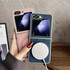 For Samsung Galaxy Z Flip5 Skin Feel Leather Texture MagSafe Pearlescent Paint Shockproof Phone Case(Blue)