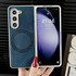 For Samsung Galaxy Z Fold5 Skin Feel Leather Texture MagSafe Pearlescent Paint Shockproof Phone Case(Blue)