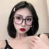 Literary Retro Anti-Blue Light Glasses Frame Light Polygonal Frame Flat Lens Eyeglass(Matte Black)