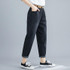 Literary And Casual Loose Wild Thin Straight Distressed Jeans Trousers Old Pants (Color:Black Size:XL)