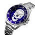 SKMEI 9195 Fashion Water-inlaid Drill Skull Nightlight Waterproof Quartz Watch Steel Strip Watch for Men(Silver Blue)