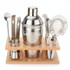 9 in 1 Stainless Steel Cocktail Shaker Tools Set with Wooden Mount, Capacity: 350ml