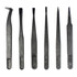 JF-S6in1 6 in 1 Anti-static Carbon Fiber Straight and Curved Tip Tweezers(Black)