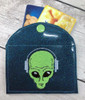 In The Hoop Alien w Headphones Coin Card Case Embroidery Machine Design