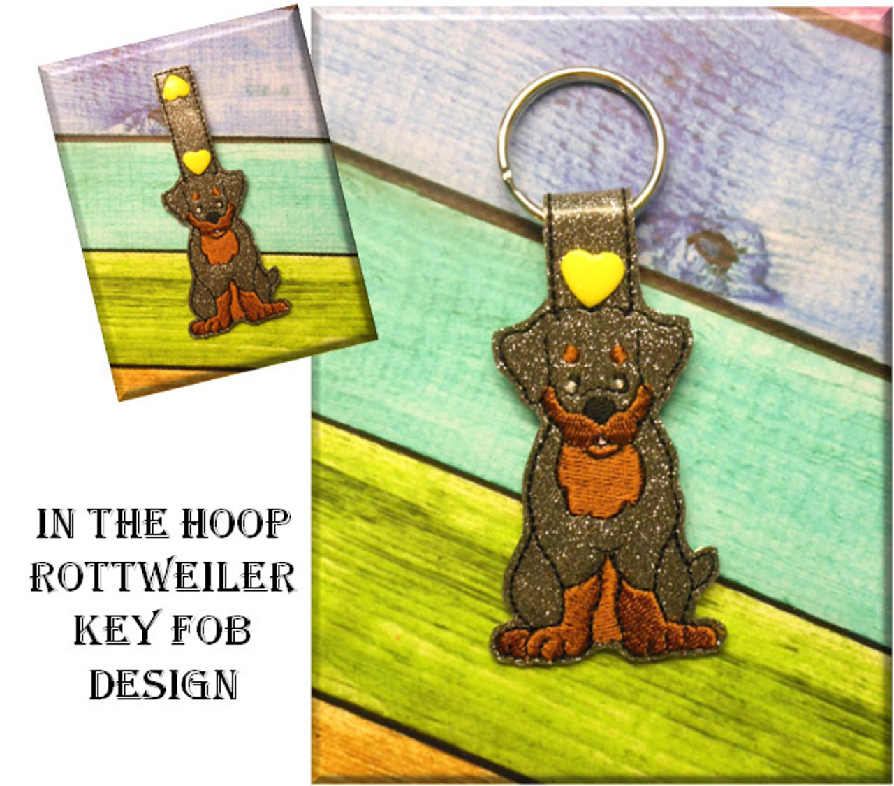 Rottweiler Key Chain Dog Key Ring Pet Key Ring Floral Key 