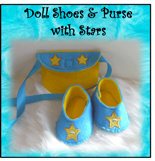 Felt Doll Shoes and Purse with Stars Embroidery Machine Design Set
