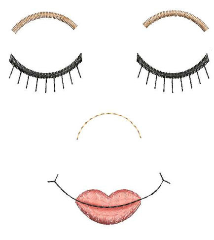 Embroidered Sleeping Doll Face with Full Lip Embroidery Machine Design