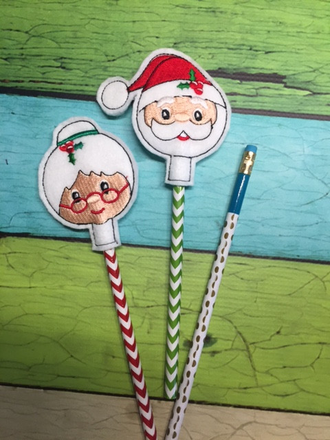 In The Hoop Christmas Pencil Topper Embroidery Machine Design set