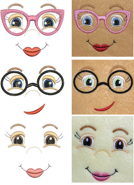 Doll Face Embroidery Machine Design Set Newfound Applique