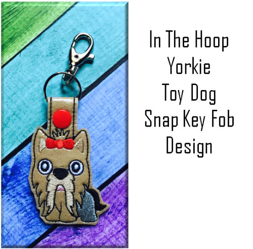 In the Hoop Yorkie Snap Key Fob Embroidery Machine Design