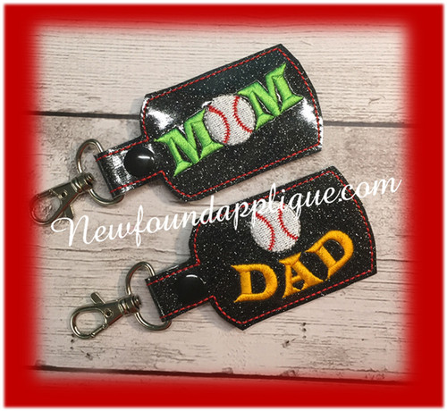 In The Hoop Baseball MOM DAD Key Fob Embroidery Machine design SEt