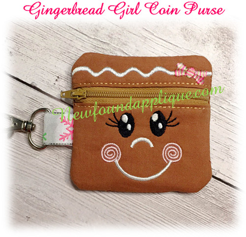 In The Hoop Gingerbread Girl Zipped Coin Purse Embroidery Machine Design