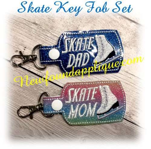 In The Hoop SKATE MOM & DAD Key Fob Embroidery Machine design SEt