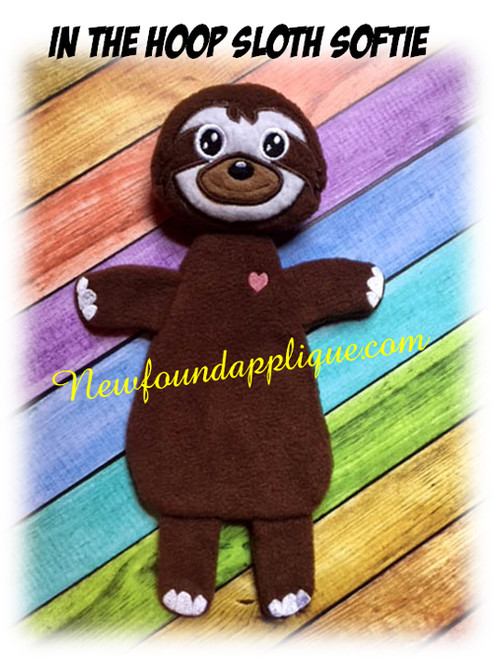In The Hoop Sloth Softie Stuffed Toy Embroidery Machine Design