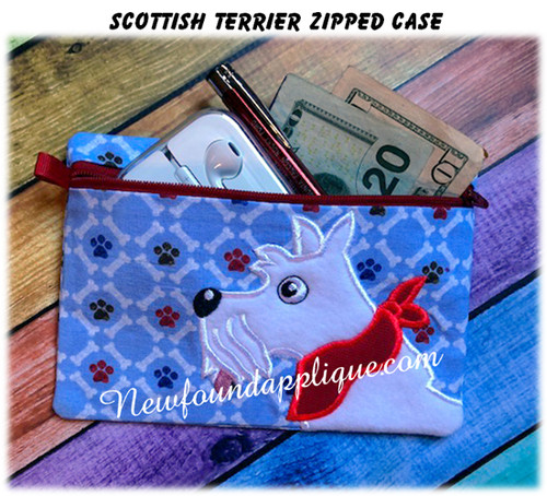 In The Hoop Scottish Terrier Zipped Case Embroidery Machine Design
