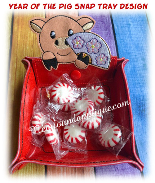 In The Hoop Chinese New Year Pig Snap Tray Embroidery Machine Design