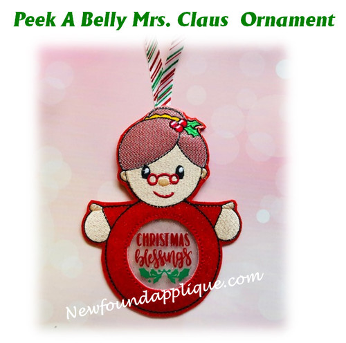 In The Hoop Peek A Belly Mrs Clause Ornament Embroidery Machine Design