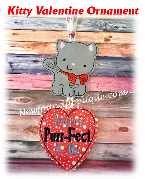 In The Hoop Kitty Valentine Ornament Embroidery Machine Design
