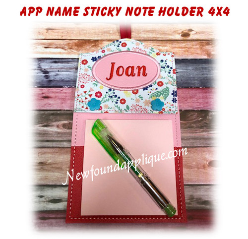 In The Hoop Applique Name Sticky Note Holder 4x4 Embroidery Machine Design