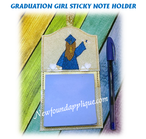 In The Hoop Graduation Girl Sticky Note Holder Embroidery Machine Design