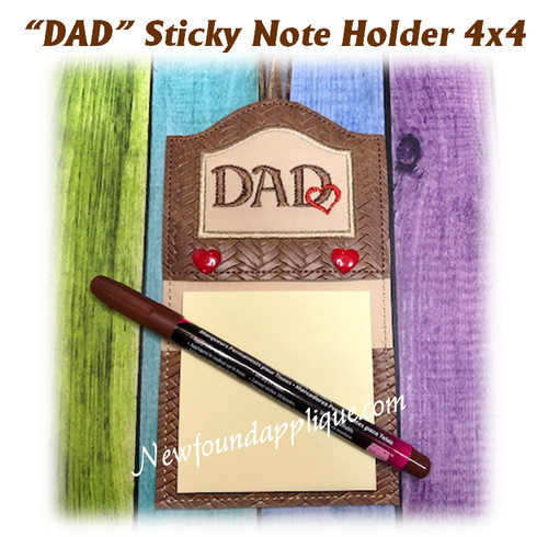 In The Hoop DAD with heart Sticky Note Holder 4x4 Machine Embroidery design