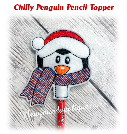In The Hoop Chilly Penguin Pencil Topper Embroidery Machine Design