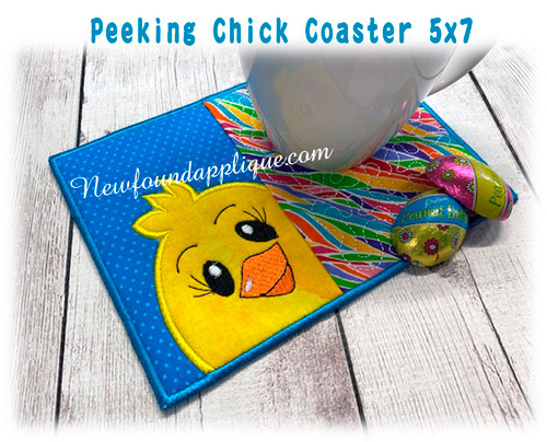In The Hoop Peeking Chick Coaster with Satin Edge Embroidery Machine Design