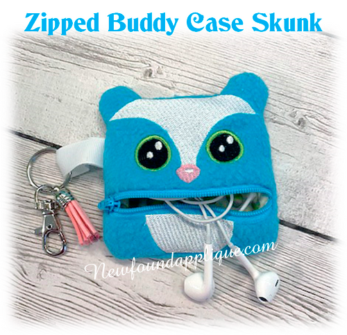 In The Hoop Zipped Buddy Skunk Case Embroidery Machine Design