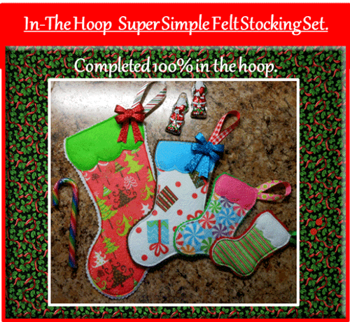 In The Hoop Super Simple Christmas Stocking Embroidery Machine Design Set