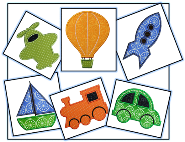 Silhouette Transportation Boy Toy Applique Embroidery Machine Design Set
