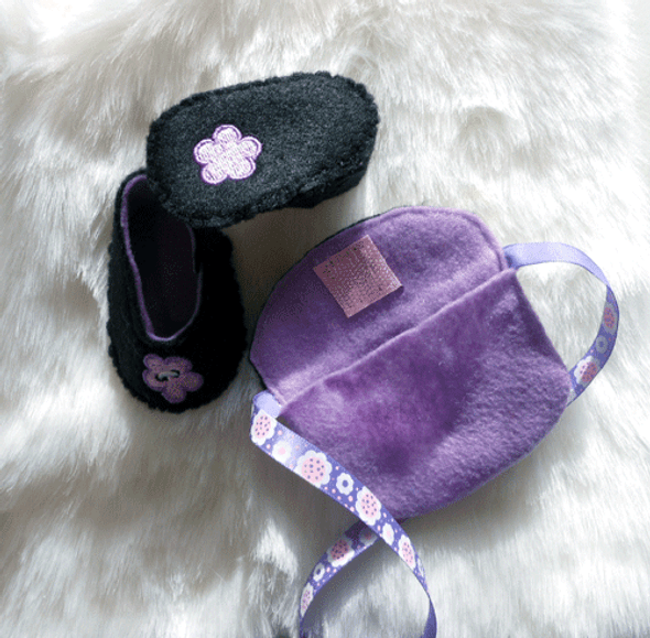 Felt Doll Shoe and Purse with Flowers Embroidery Machine Design Set