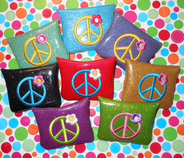 In The Hoop Coin Purse With Peace Symbol Embroidery Machine Design