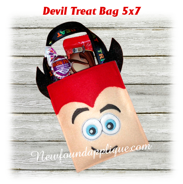 In The Hoop Halloween Treat Bag Little Devil Embroidery Machine Design for 5x7 Hoop