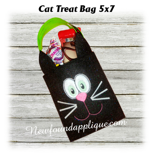 In the Hoop Halloween Treat Bag Black Cat Embroidery Machine Design for 5x7 hoop