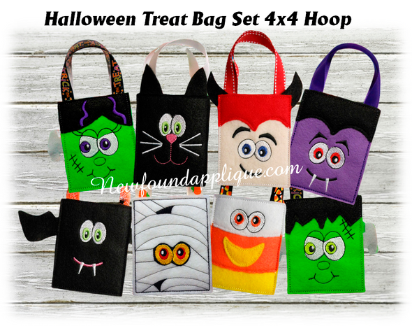 In The Hoop Halloween Treat Bag Embroidery Machine Design Set for 4"x4" hoops