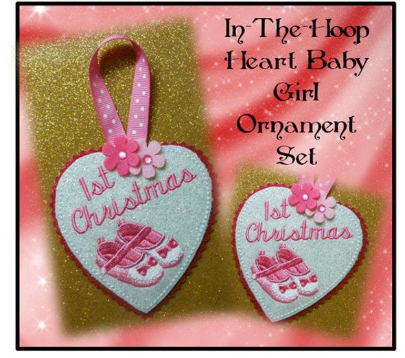 In The Hoop Heart Baby Girl Ornament Embroidery Machine Design Set