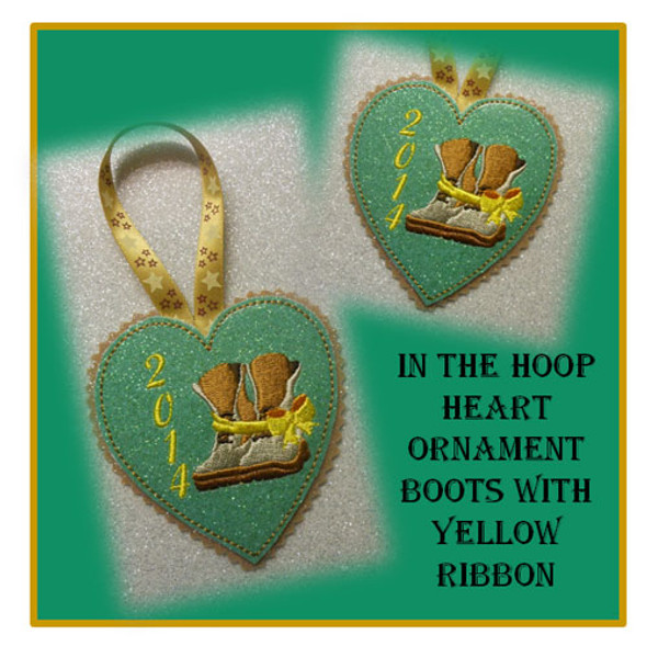 In The Hoop Heart Boots with Yellow Ribbon Ornament Embroidery Machine Design