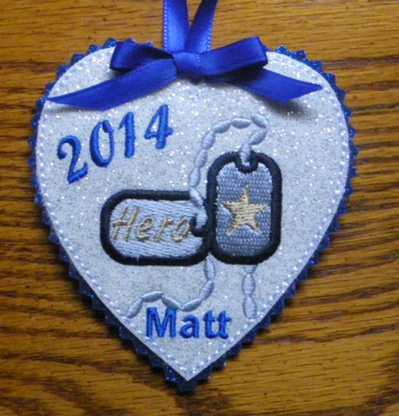 In The Hoop Heart Dog Tag Ornament Embroidery Machine Design
