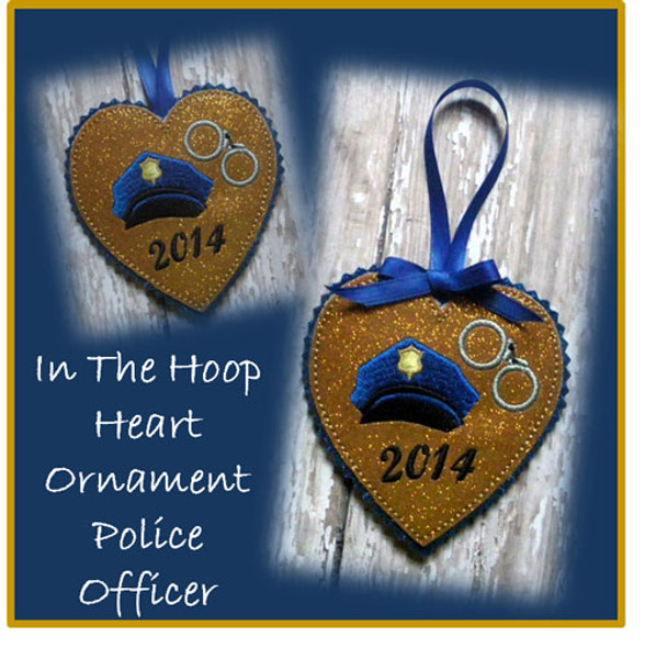 In The Hoop Heart Police Ornament Embroidery Machine Design