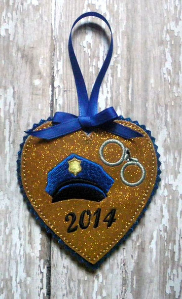 In The Hoop Heart Police Ornament Embroidery Machine Design