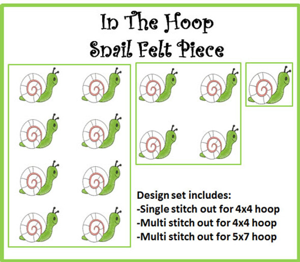 In The Hoop Snail Felt Piece Embroidery Machine Design Set