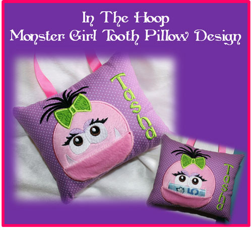 In The Hoop Tooth Fairie Monster Girl Pillow Embroidery Machine Design
