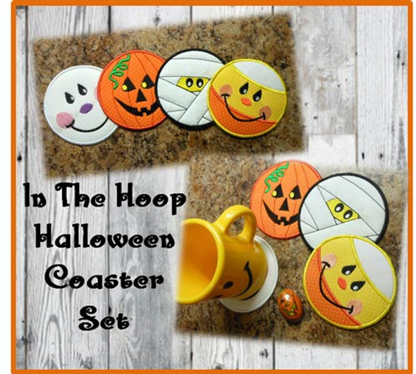 In The Hoop Halloween Coaster Embroidery Machine Design Set