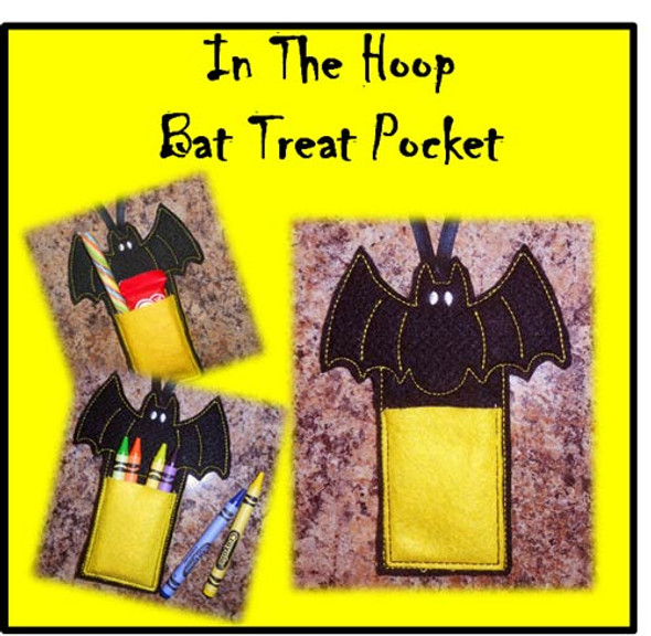 In The Hoop Bat Treat/Candy Pocket Embroidery Machine Design
