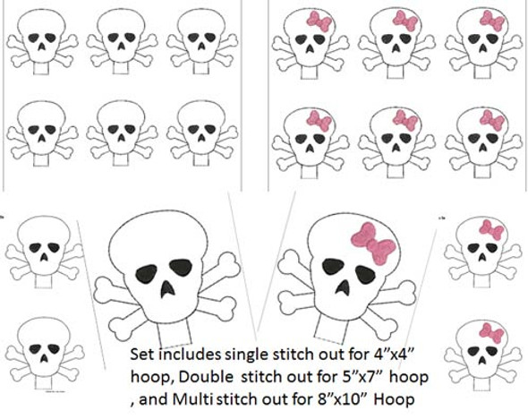 In The Hoop SKull Pencil Topper Embroidery Machine Design Set